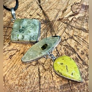 Large Prehnite & Atlantisite Pendant 3 1/2”
